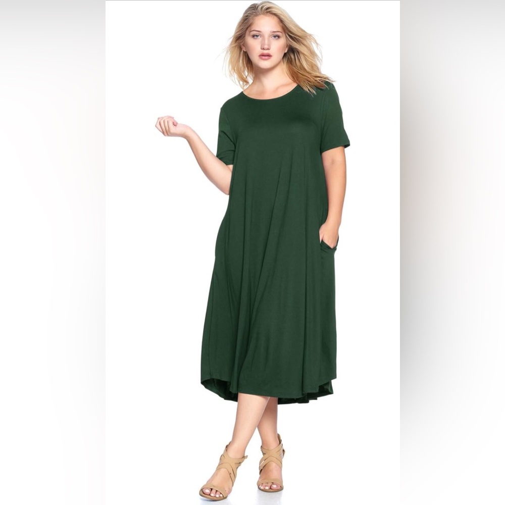 Modern Kiwi short sleeve a-line midi-maxi dress in hunter green